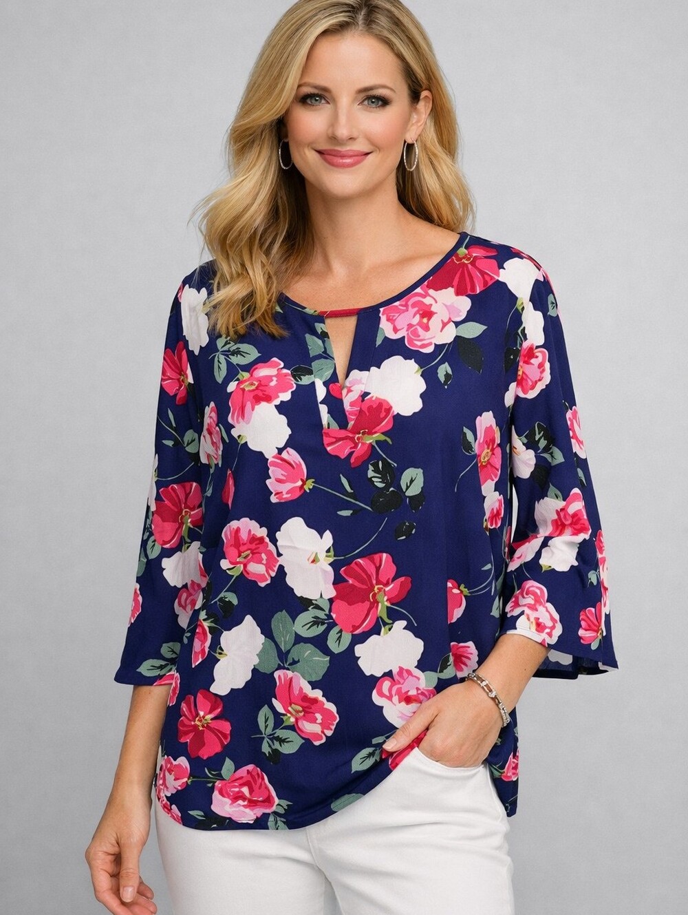 Van Heusen Key Hole Neck Long Sleeve Blouse
